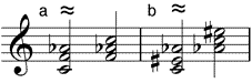 doppelt übermäßiger Dreiklang enharmonisch verwechselt als (a) Moll-Dreiklang - (b) dur-übermäßiger Dreiklang